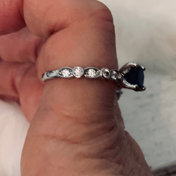 Two Silver Tone Fashion Rings with Blue and Clear Stone Round - Picture 11 of 14